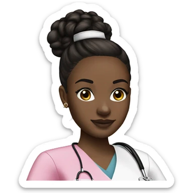 Nurse with white girl black messy bun pink scrubs Louis Vuitton bag  sticker