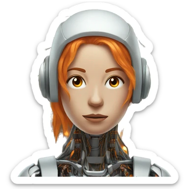Head of female cyborg with orange hair and circuits sticker