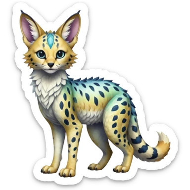 Epic scaley scaled iridescent complex detailed realistic aesthetic-scenic-Fakémon-Trico-Sergal-Serval-Vernid-creature sticker