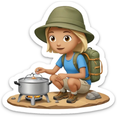 A camper boiling water on a portable stove, enjoying the outdoor breeze.
 sticker