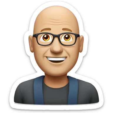 a bald fat friendly man who is welcoming in his mid 50s with no spectacles and no facial hair for a travel tour guide company logo sticker
