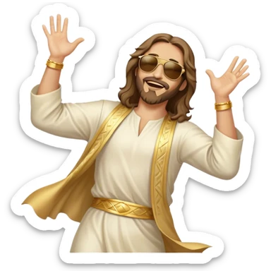 dancing figure of rejoicing Jesus with  sunglases golden  sticker