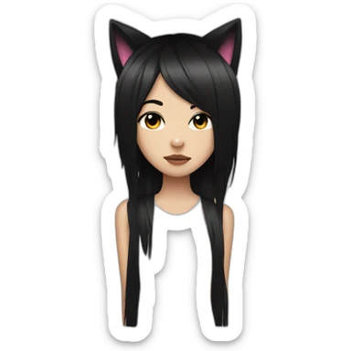 Emo girl with cat ears black hair covering one eye sticker