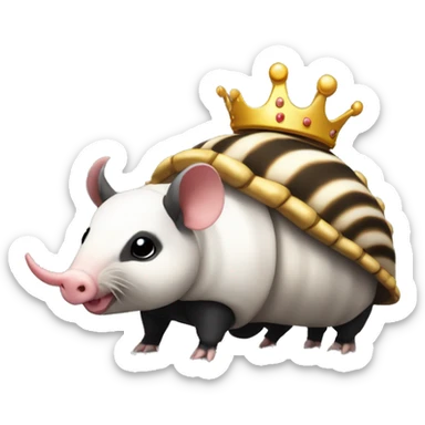 Black and white piebald chubby round armadillo pig panda centipede armadillo wearing a crown sticker