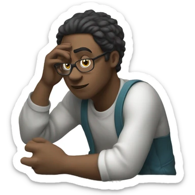 Puzzled white skin student scratching head while reading a book sticker