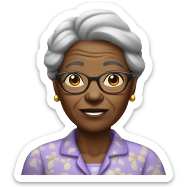 An  elderly  African  woman  with  glasses  and  wrinkles,  wearing  pajamas. sticker