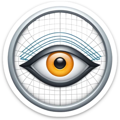 Create a sleek, modern icon representing a UI/UX design team:

 The icon features a stylized eye combined with a digital interface grid. Inside the eye, include subtle hints of a cursor arrow and layout wireframes, suggesting interaction and design thinking.  sticker