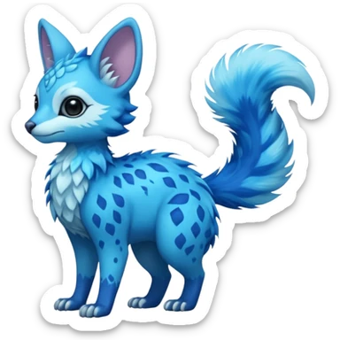 Feral Rare Fantasy shiny soft fuzzy furry vibrant tropical cobalt-blue and cyan Vernid-Trico-species-creature by LiLaiRa, random markings, tufted tail, tufted ears, full body sticker