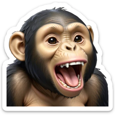 Cinematic Cute Yawning Chimpanzee Portrait Emoji, Head tilted slightly with a dramatic, wide-open yawn, showcasing a gently textured face with half-closed, drowsy eyes and an open, relaxed expression, Simplified yet irresistibly adorable features, highly detailed, glowing with a soft, cozy glow, high shine, relaxed yet expressive, stylized with a dash of whimsical primate charm, soft glowing outline, capturing the essence of a drowsy yet affectionate guardian that seems ready to stretch out for a nap! sticker