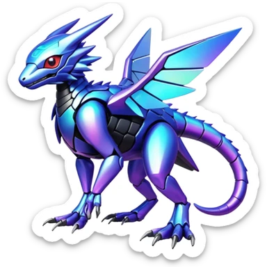  exotic shiny colorful futuristic modern cyber-Fakémon-Digimon-Trico-Vernid-creature sticker