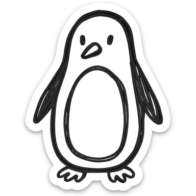 penguin, hand drawn outlined icon style, sketchy lines, no fill sticker