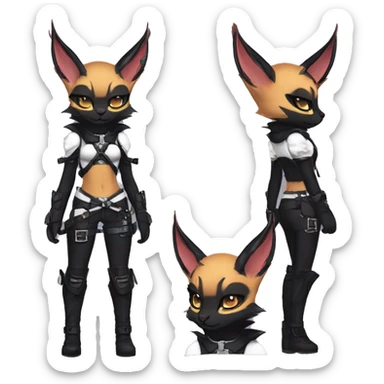 cool kawaii anthro edgy pretty elegant beautiful fantasy black ethereal nargacuga-Noivern-caracal-Quiana-Fakemon collar techwear harness leather garter belt pouches sticker