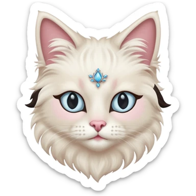 Neva masquerade cat, very fluffy, with pale blue eyes and rose nose sticker