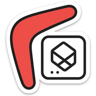 icon of a boomerang and Power Pages logo combined, outlined, playful, red and white, clean sticker