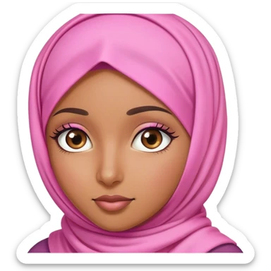 brown girl wearing pink hijab long eyelashes  sticker