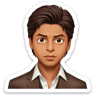 Cinematic Realistic portrait of Shah Rukh Khan, portrayed as a charismatic film star with expressive features and stylish contemporary attire, rendered in rich, dynamic lighting that captures his magnetic presence sticker