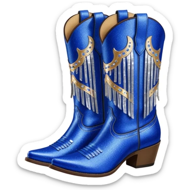 Realistic cobalt blue fashion cowgirl boots with sparkly shiny glitter fringe sticker