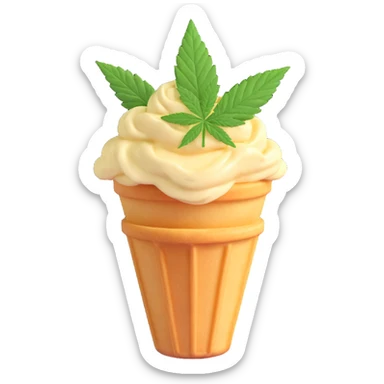 colorful gelato in a waffle cup with cannabis leaf sticker