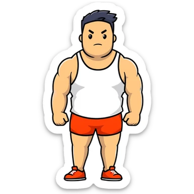 full body bulky male figure standing wearing athletic clothes, muscular build, not overweight but not skinny, tank top and shorts sticker
