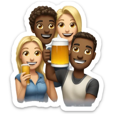 A group of 4 friends, two men and two women, having fun with beer in their hand sticker