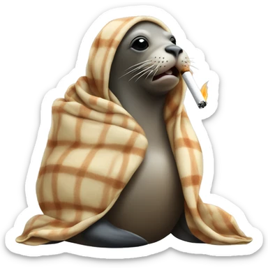 Cozy sea lion in blanket smoking a ciggarete sticker