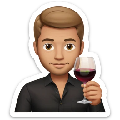 male memoji, tan skin, stubble, black shirt slightly unbuttoned, holding a glass of wine, mysterious smirk, seductive aura sticker