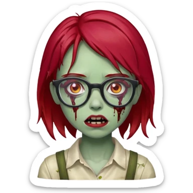 girl zombie with cherry red hair and glasses sticker
