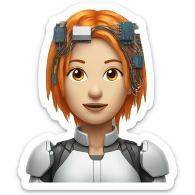Head of female cyborg with orange hair and circuits sticker