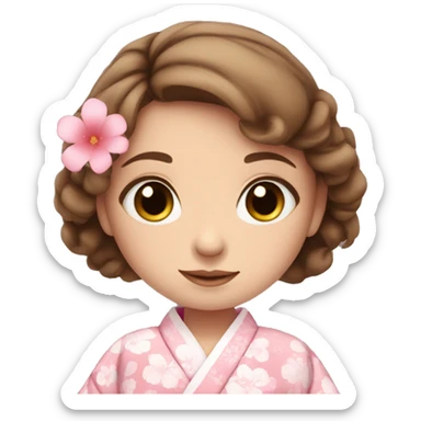 cute girl BLUE eyes and brown hair in pink flower kimono sticker