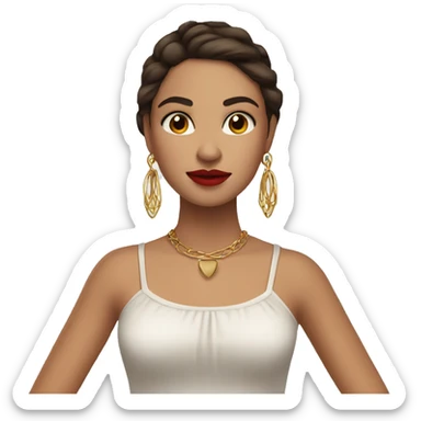 Mexican girl with brown hair brown eyes straight hair red lips and hoop earrings  sticker