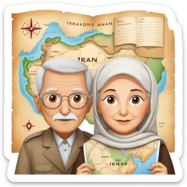 An image of an elderly man and woman
with a map of Iran in the background
with the following written below the map: @salmand_ir sticker