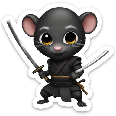 ninja black skin rat with katana sticker