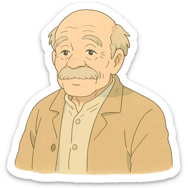 ghibli style old grandpa with gentle expression and soft colors sticker