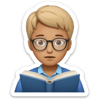 a tired person infront of a book learning in the middle of the night sticker