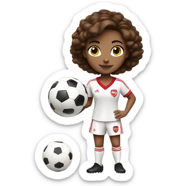 Pretty woman wearing an Arsenal jersey with short brown hair kicking a soccer ball sticker