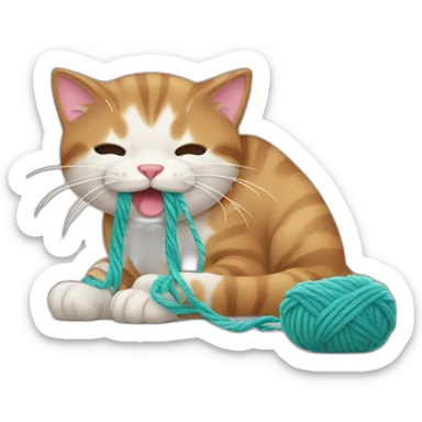 Cat puking and playing with yarn sticker