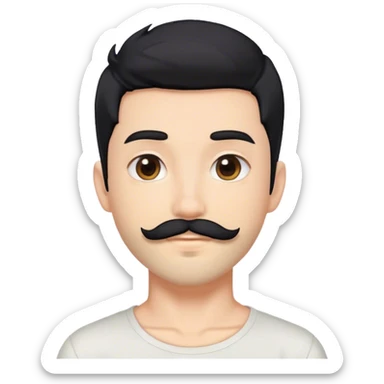 Cute boy with black anime hair, close cropped beard and mustache sticker