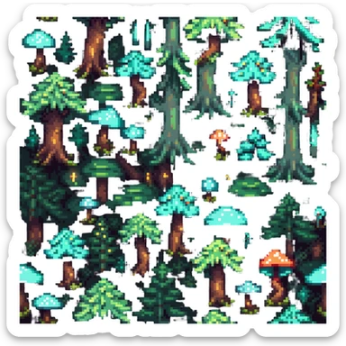 enchanted forest with tiny glowing mushrooms and mysterious trees sticker