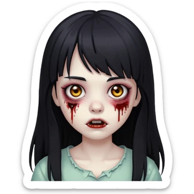 dark style zombie girl emoji with black eyes, long black hair and bangs sticker