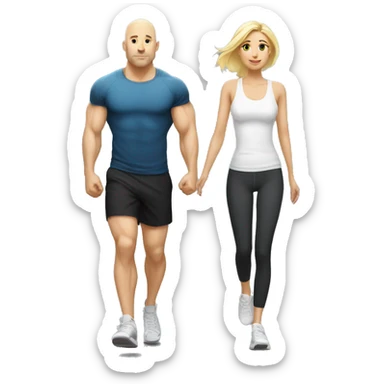 Blond girl going to the gym with a bald guy with white beart sticker