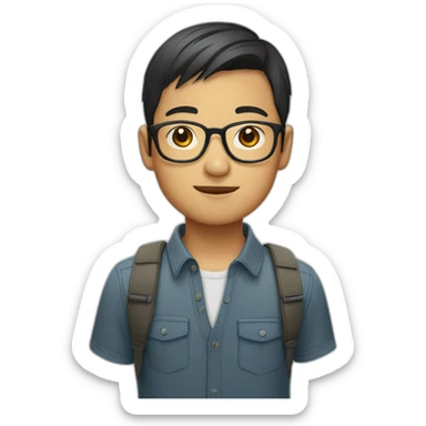 asian boy in specs with short hair sticker