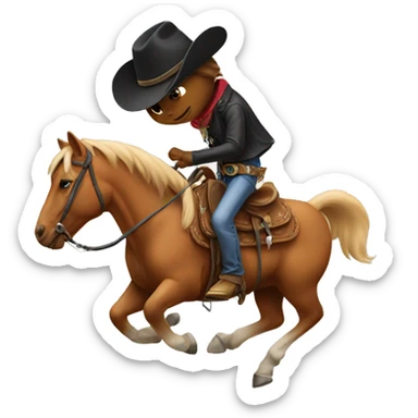 a cat riding a horse with a cowboy hat sticker