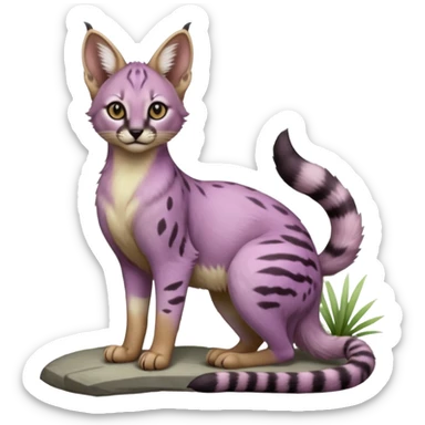 Realistic wild real life cute cool beautiful gorgeous floral pastel-lilac-violet-lavender caracal-serval-civet-genet-hybrid-animal-Fakémon-fursona photo IRL outside (full body) sticker