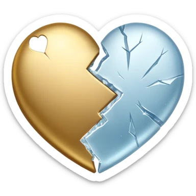 broken heart, one side frosty ice, the other side metallic gold sticker