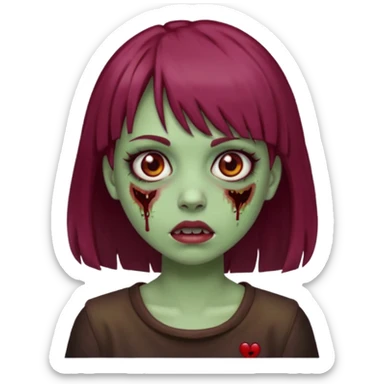 girl zombie with burgundy hair and bangs emoji, white background  sticker