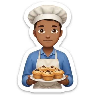Baking community man avatar in vibrant style illustration. Pie, cookie, and muffin warm golden tones, simple shapes, flat design, high contrast. sticker
