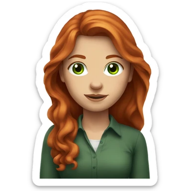 long-haired redhead woman with green eyes, on knees  sticker