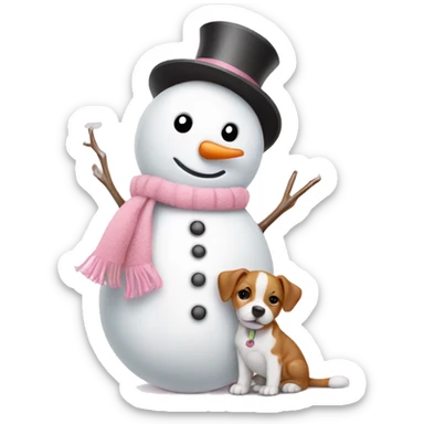 cute light pink snowman with puppy sticker