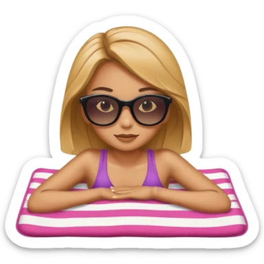 a girl tanning lying on a beach towel wearing sunglasses sticker