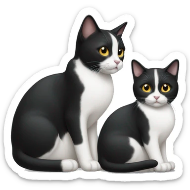 Two pet cats sitting together one is black and larger than the other which is a tuxedo cat sticker